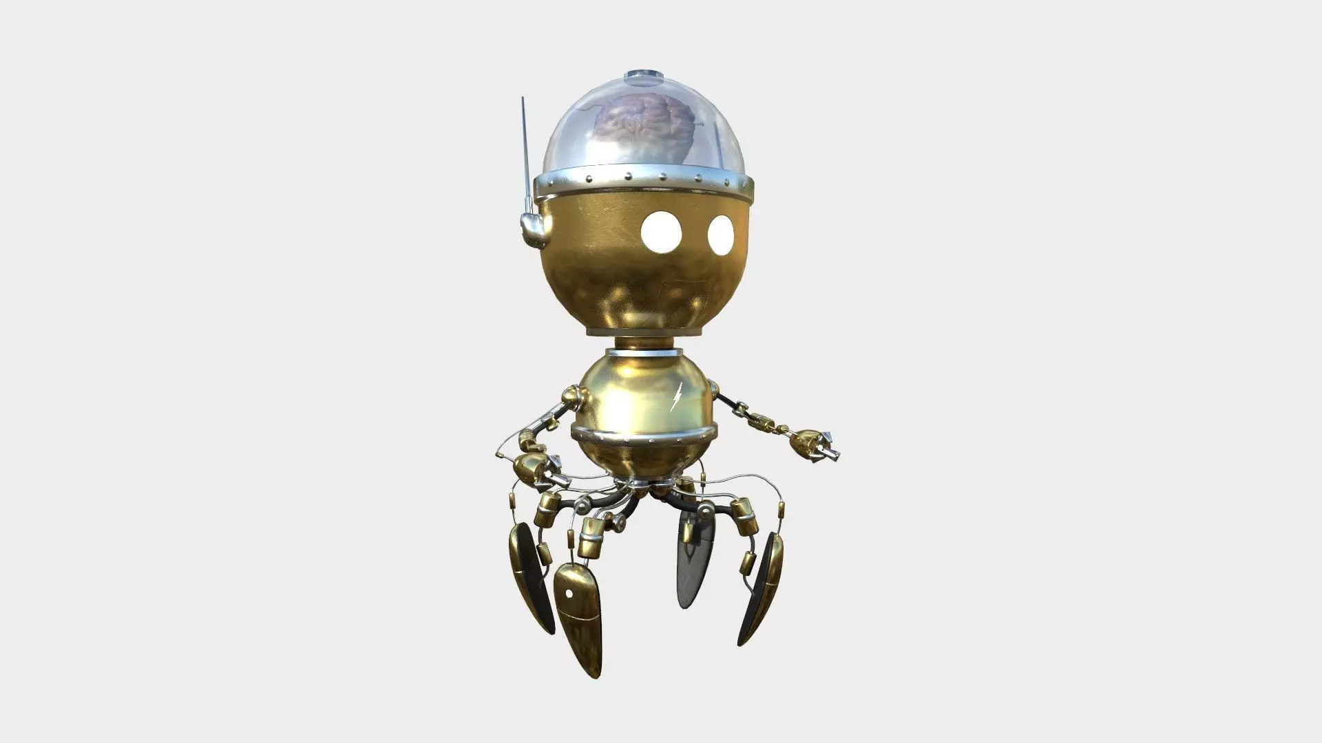 Brain Robot G06 Golden - SciFi Character Design Low-poly 3D model_0