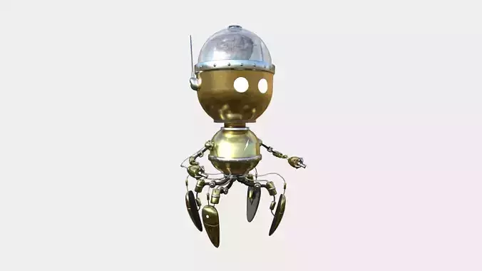 Brain Robot G06 Golden - SciFi Character Design Low-poly 3D model