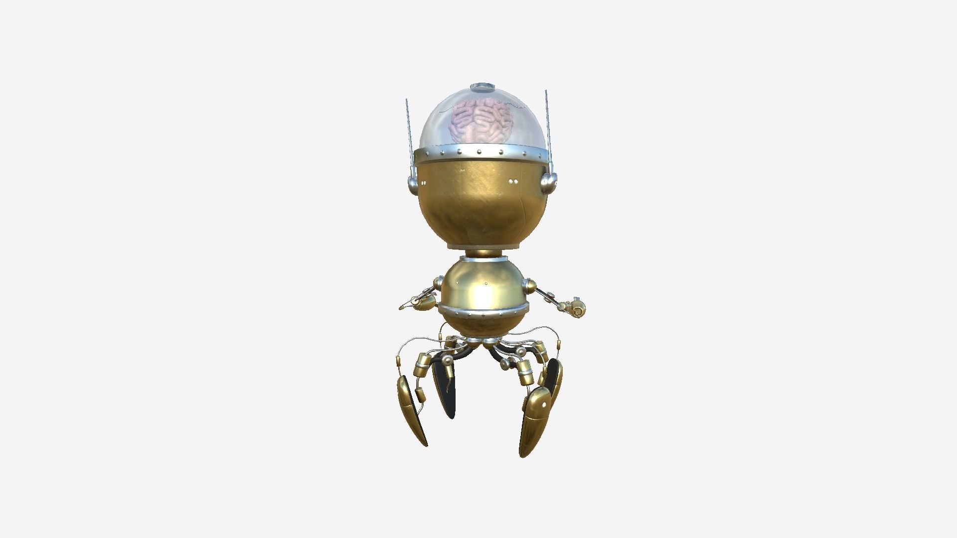 Brain Robot G06 Golden - SciFi Character Design Low-poly 3D model_3