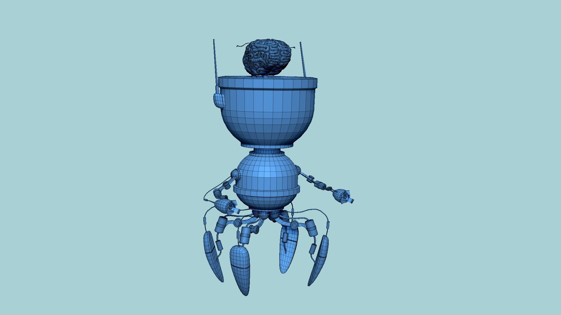 Brain Robot G06 Golden - SciFi Character Design Low-poly 3D model_18