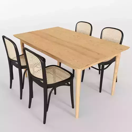 Dion Oak Veneer Parquet Table and Luca Dining Chair black Set Low-poly 3D model
