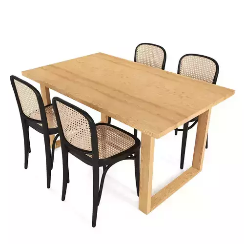 Oak Ski-Leg Dining Table and Luca Dining Chair black Set Low-poly 3D model