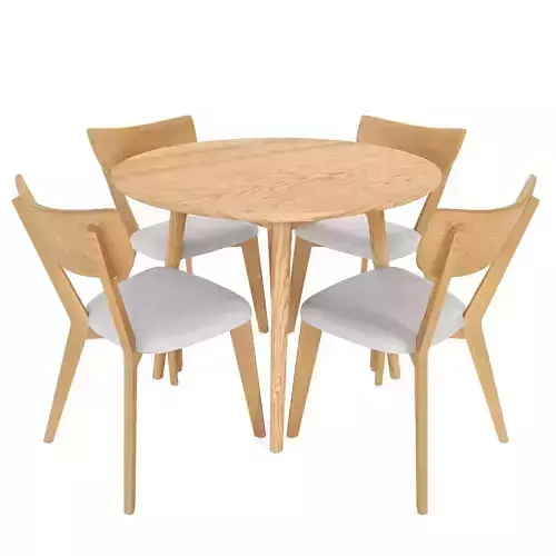 Dion Parquet Round Dining Table and Bjorn Dining Chairs white Low-poly 3D model