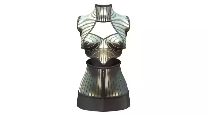 Futuristic Shiny Panels Bolero Armour Top Skirt Outfit