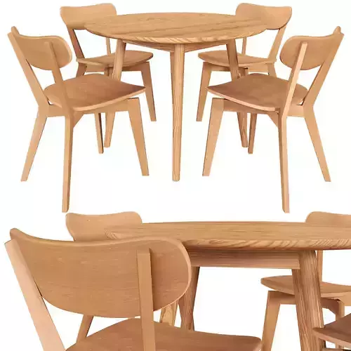 Dion Parquet Round Dining Table and Natural Larsen Wooden Chairs
