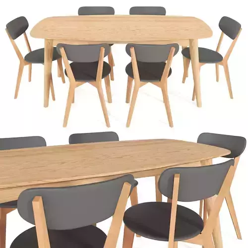 Oslo Oak Dining Table and Luca Oslo Dining Chairs black Low-poly 3D model