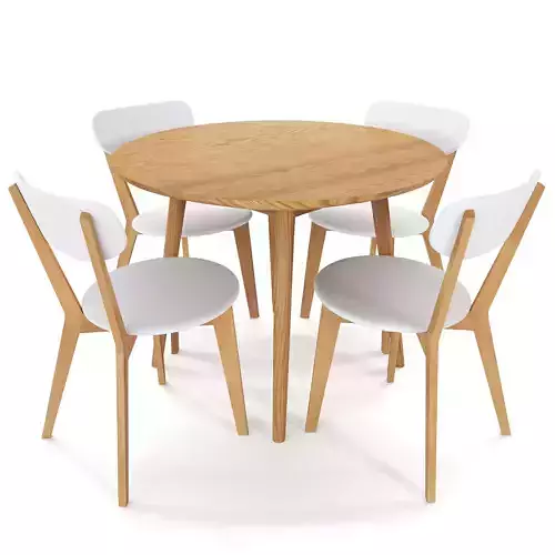 Dion Parquet Round Dining Table and Luca Oslo Chairs white Low-poly 3D model