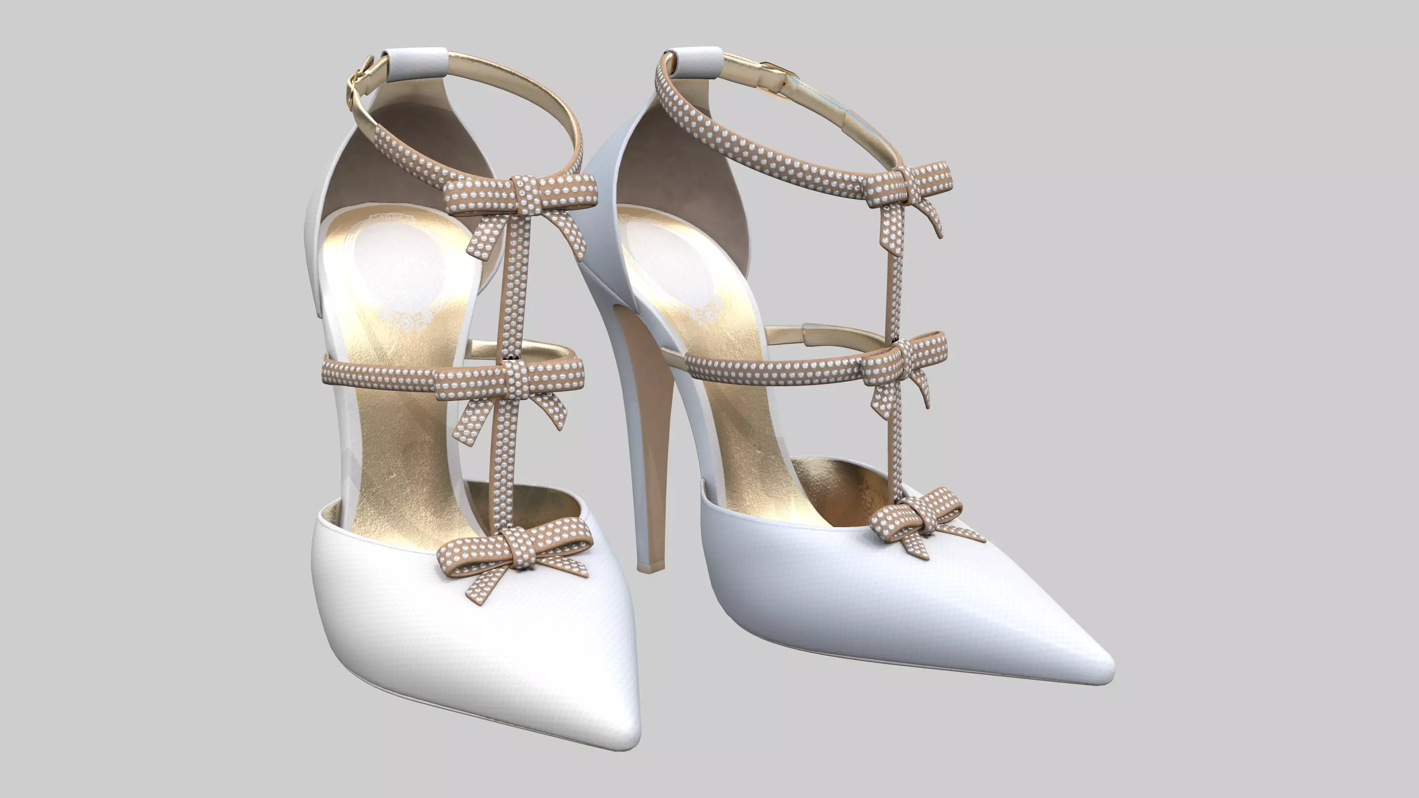 Bow-Embellished Bridal High Heels Stiletto Pointy Toe Shoes Low-poly 3D model