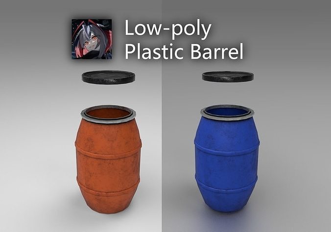 Plastic Barrels orange and blue Free low-poly 3D model