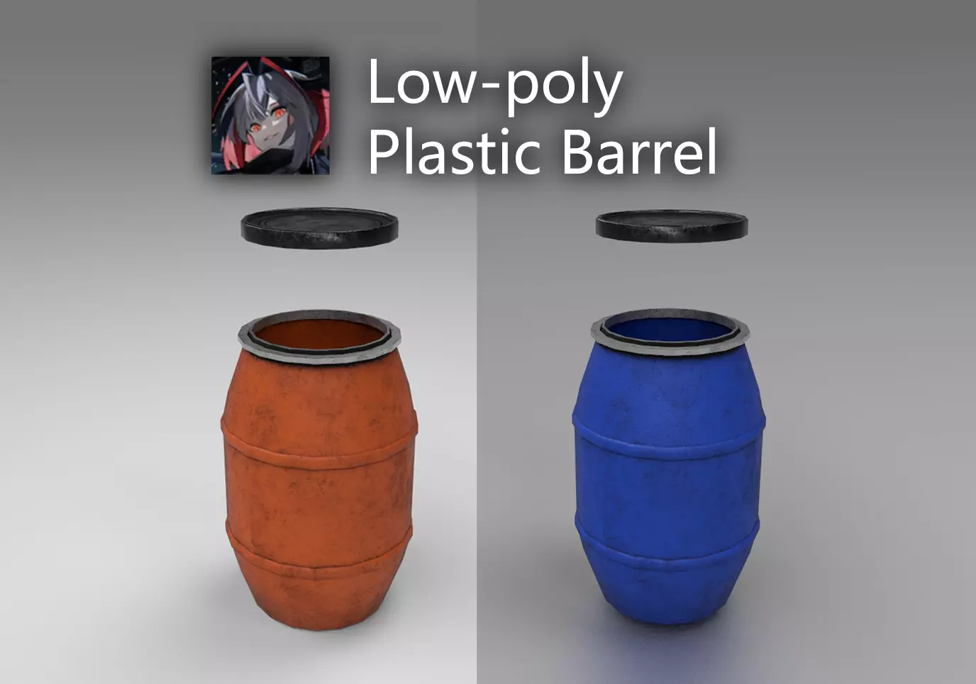 Plastic Barrels orange and blue Free low-poly 3D model_0