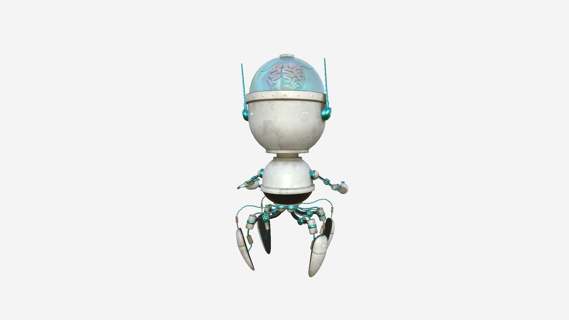 Brain Robot G07 White Dust - SciFi Character Design Low-poly 3D model_3