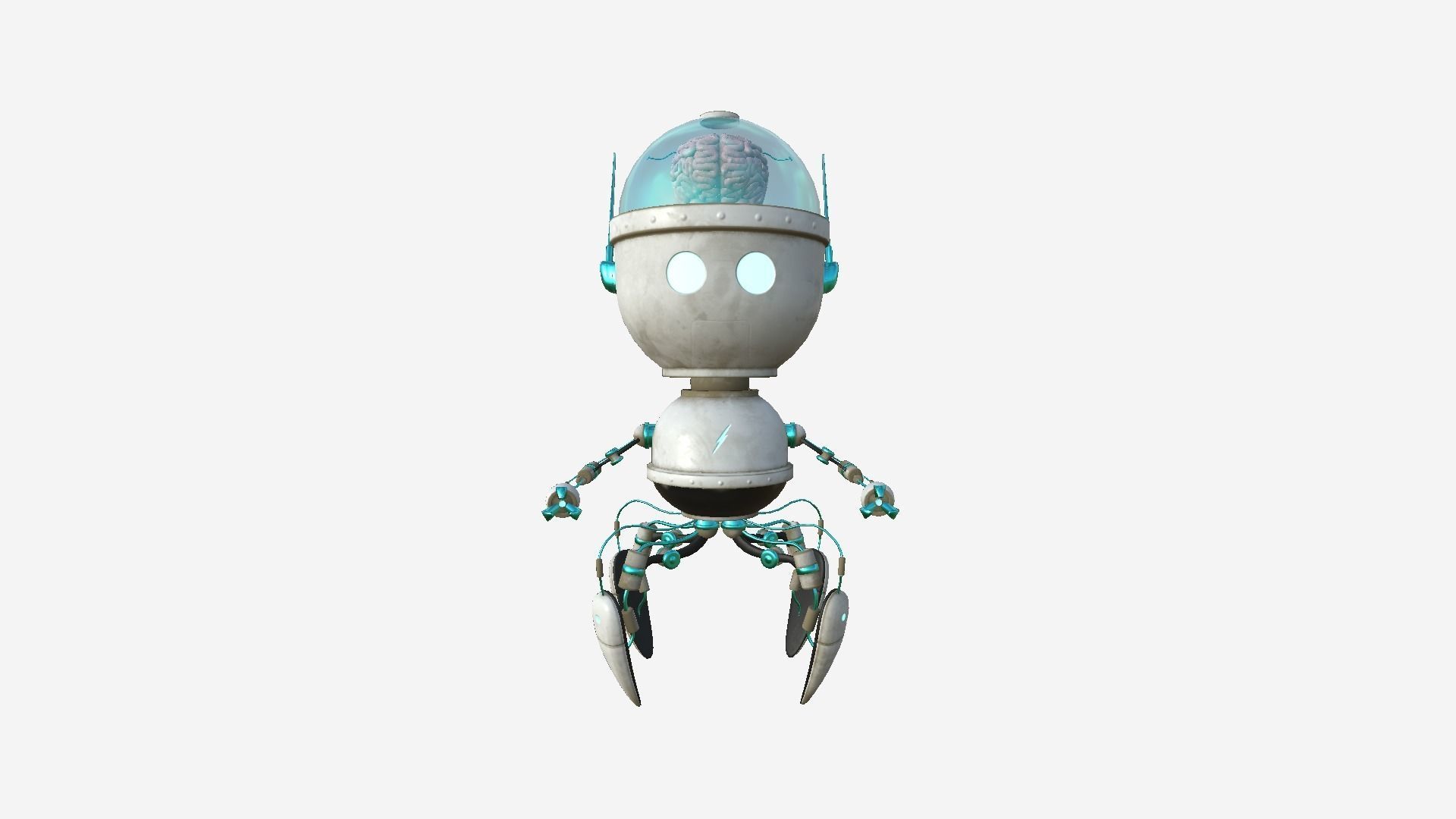 Brain Robot G07 White Dust - SciFi Character Design Low-poly 3D model_1