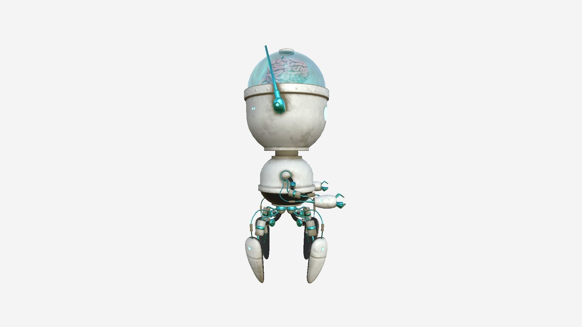 Brain Robot G07 White Dust - SciFi Character Design Low-poly 3D model_2