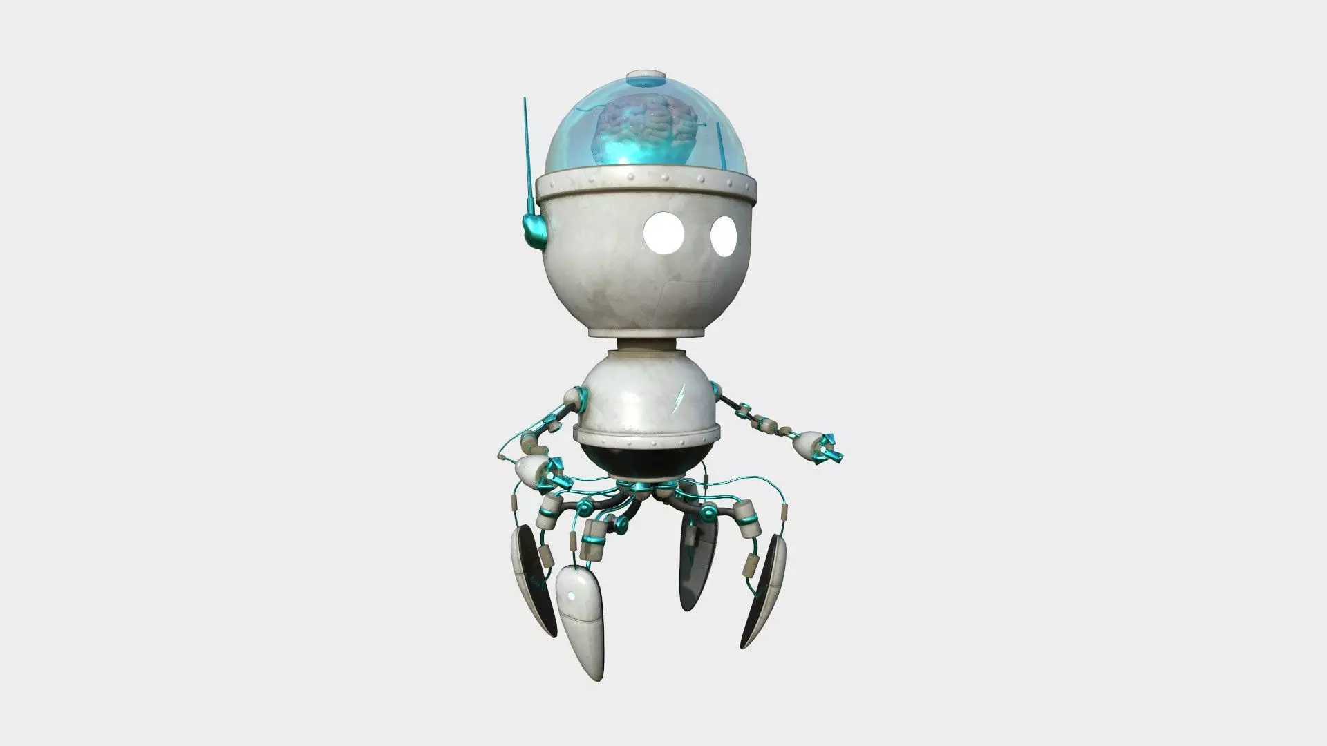 Brain Robot G07 White Dust - SciFi Character Design Low-poly 3D model_0