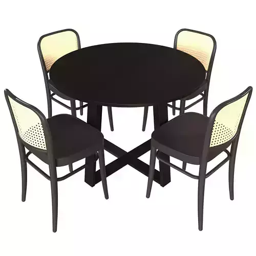 Olwen Oak Round able and Hoffmann Replica Beech Side Chairs 3D model