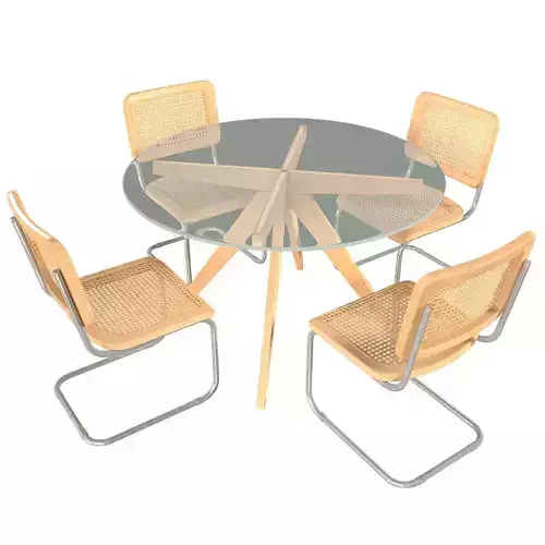 Anders Round Glass-Top Table and Cesca Replica Cantilever Chairs 3D model