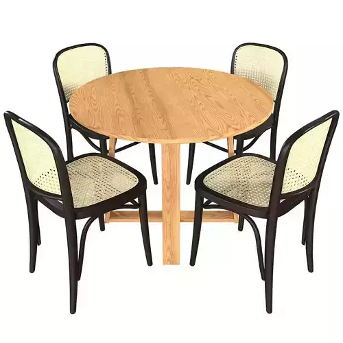 Olwen Oak Wood Round Dining Table and Luca Beech Chairs Low-poly 3D model