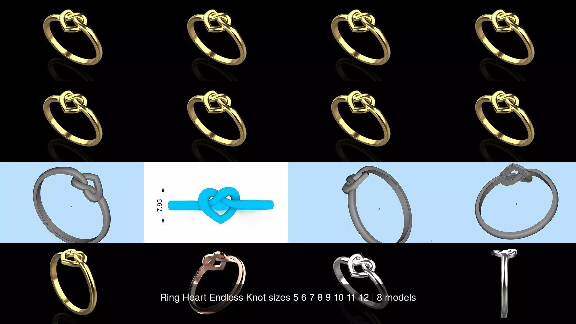 Ring Heart Endless Knot sizes 5 6 7 8 9 10 11 12 3D Model Collection_0