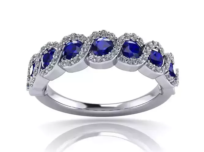 Spiral Weave Anniversary - Engagement Ring - Sapphire Halo 3D print model