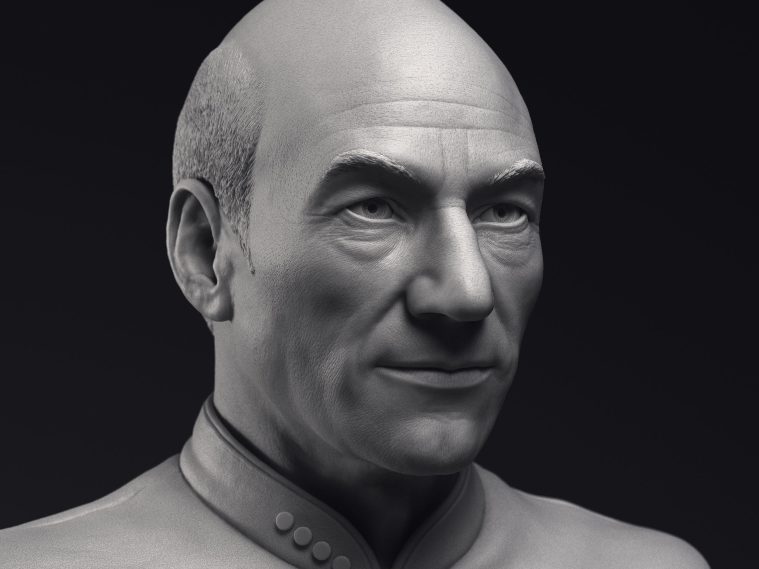 Patrick Stewart as Jean-Luc Picard Bust Printable 3D Model 3D print model_1