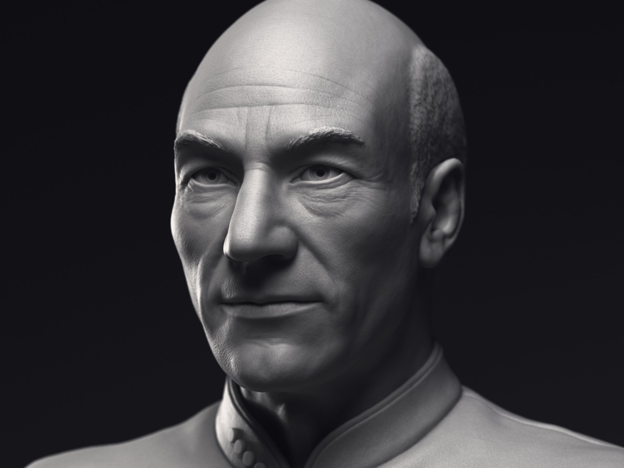 Patrick Stewart as Jean-Luc Picard Bust Printable 3D Model 3D print model_2