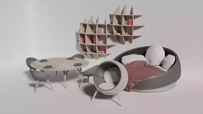 Wooden Furniture in a Spherical Style  3D Model Collection