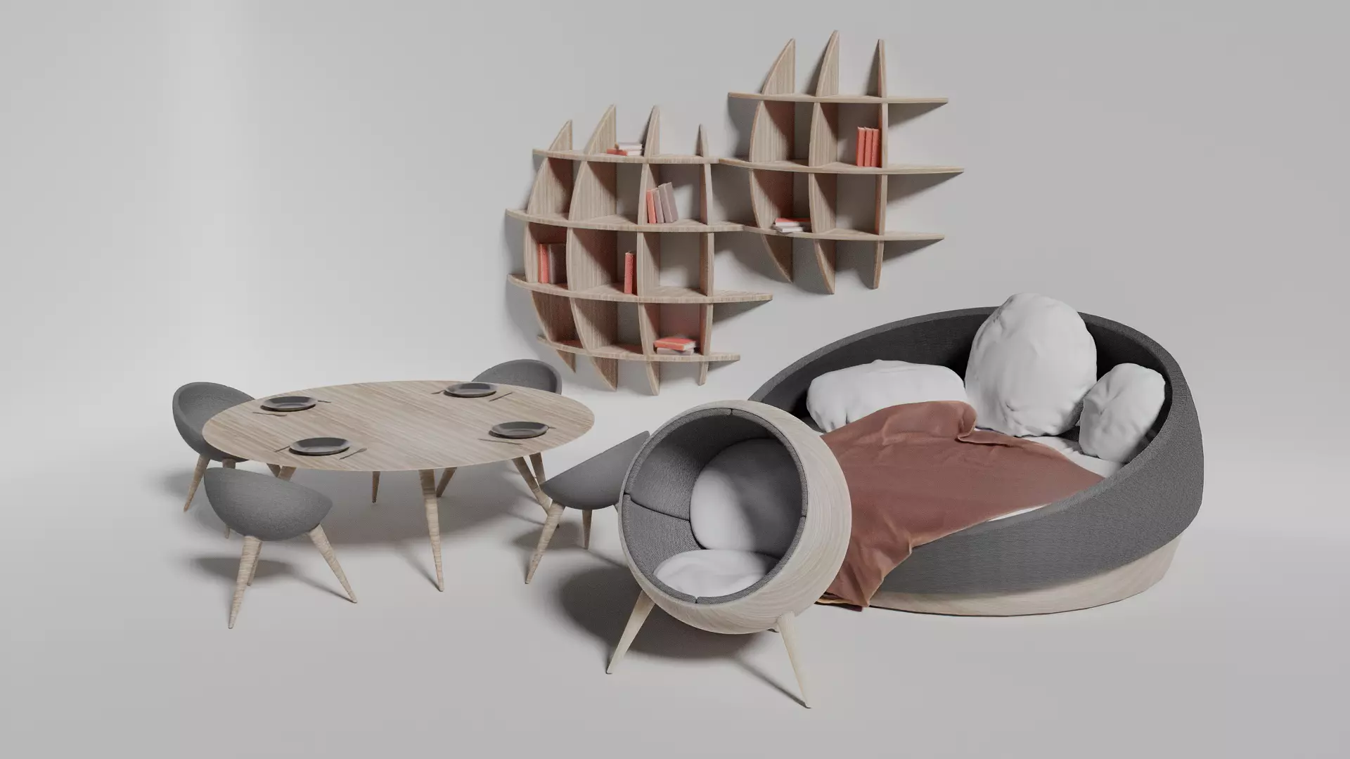 Wooden Furniture in a Spherical Style 3D Model Collection_0