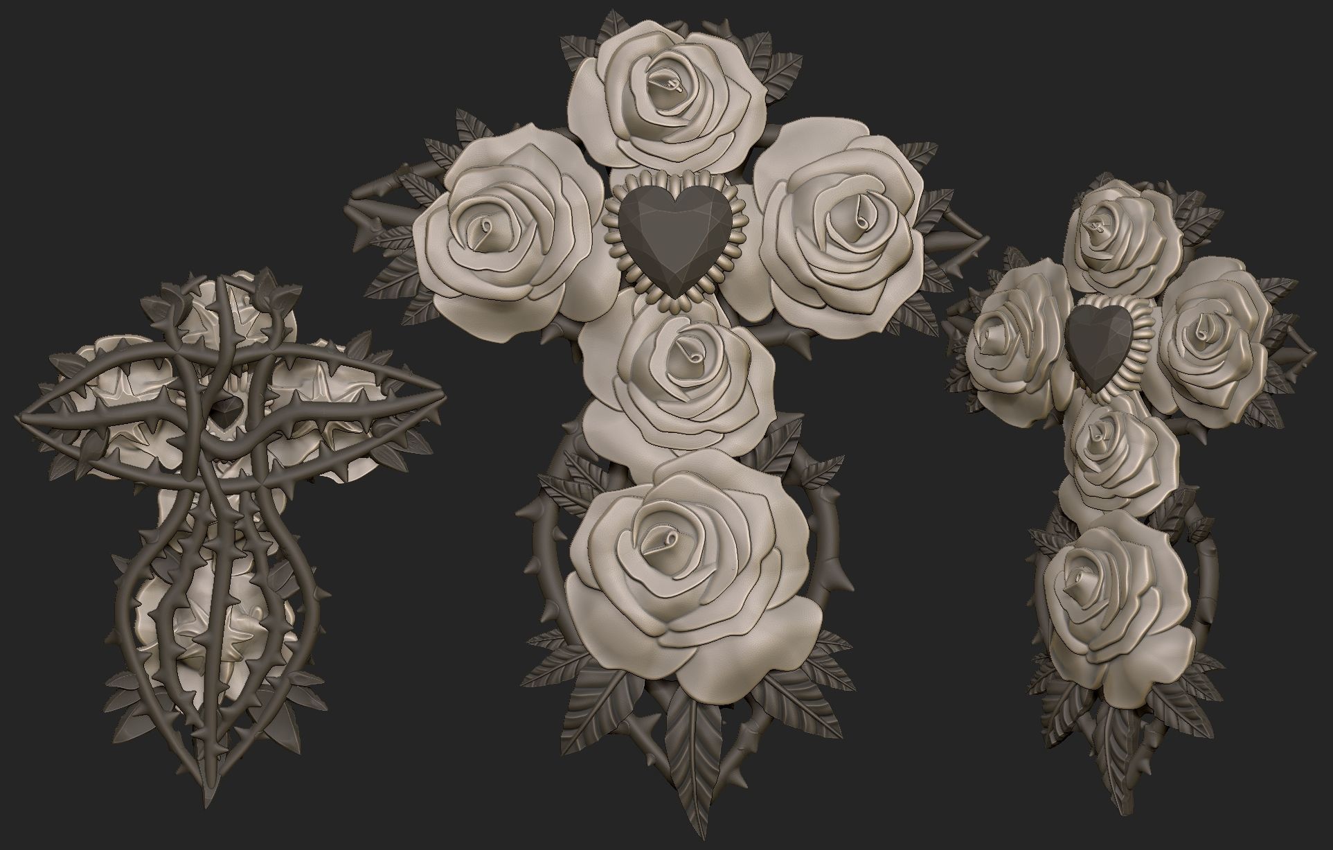 Cross and Roses Pendant 3D print model_8