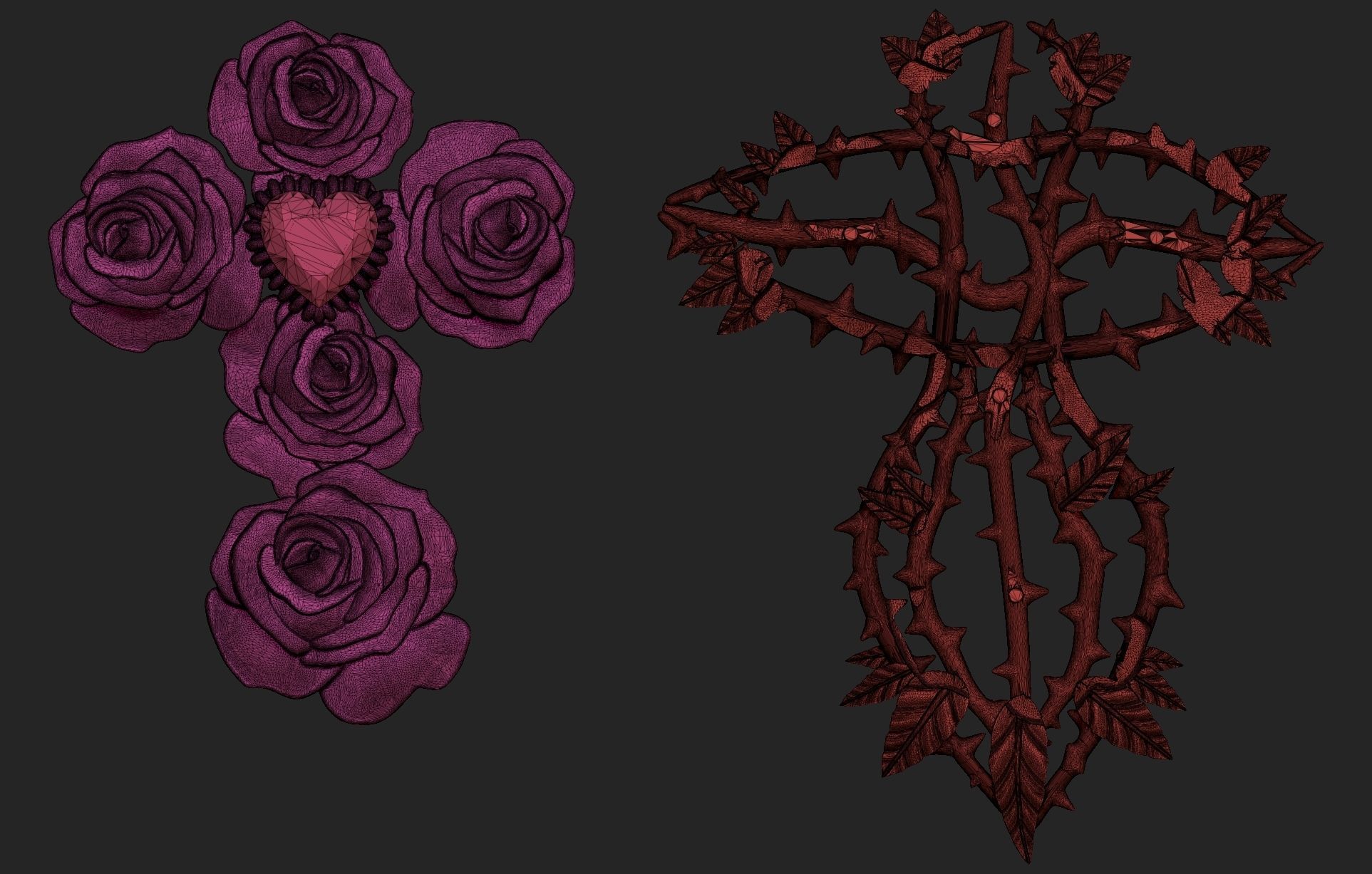 Cross and Roses Pendant 3D print model_9