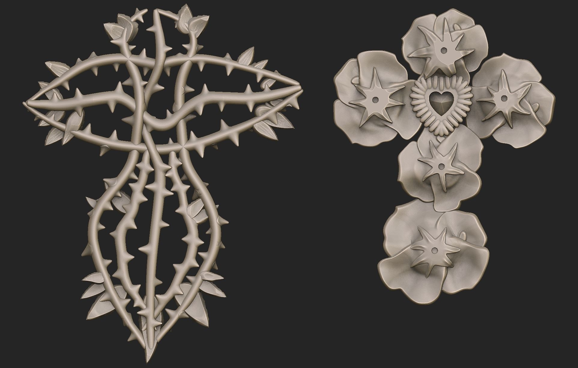 Cross and Roses Pendant 3D print model_4