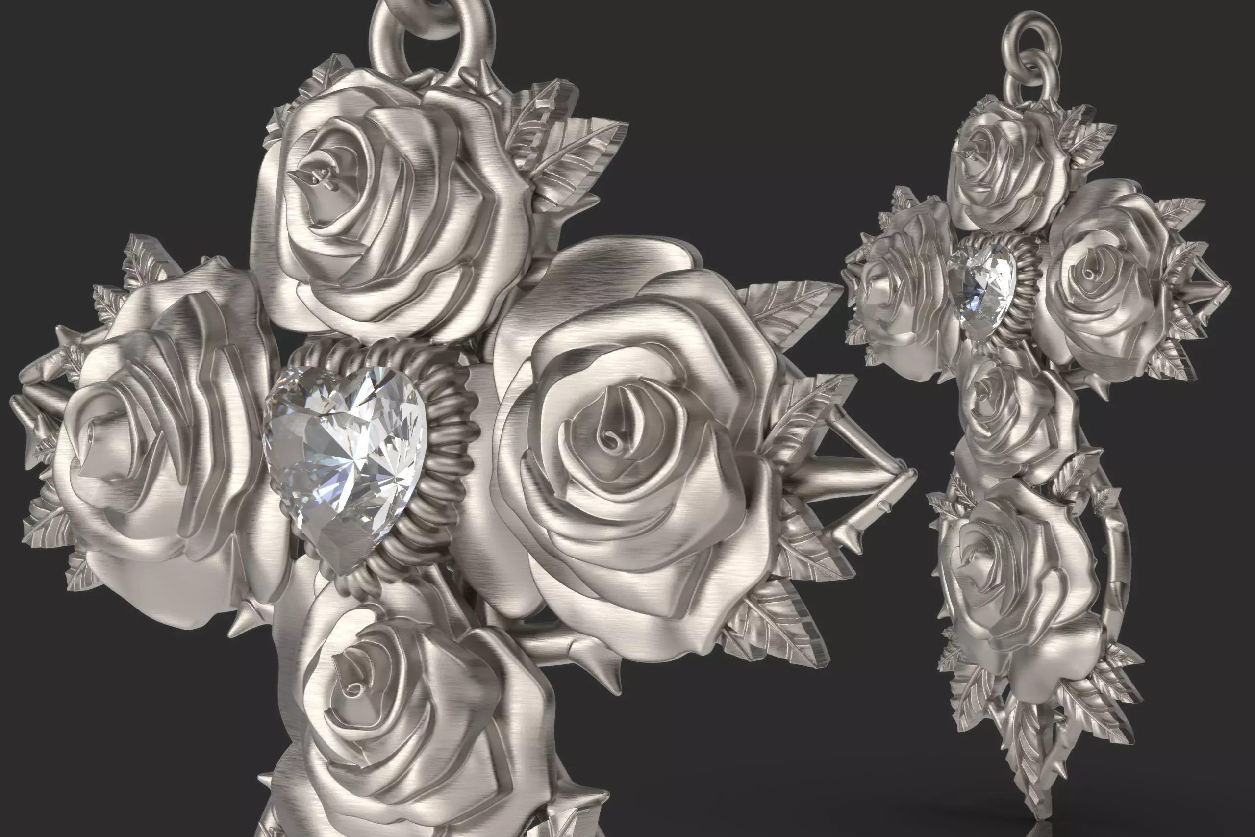 Cross and Roses Pendant 3D print model_0