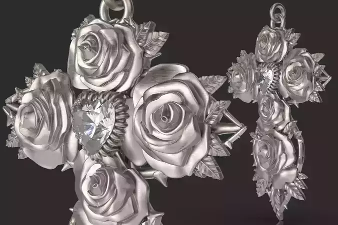 Cross and Roses Pendant