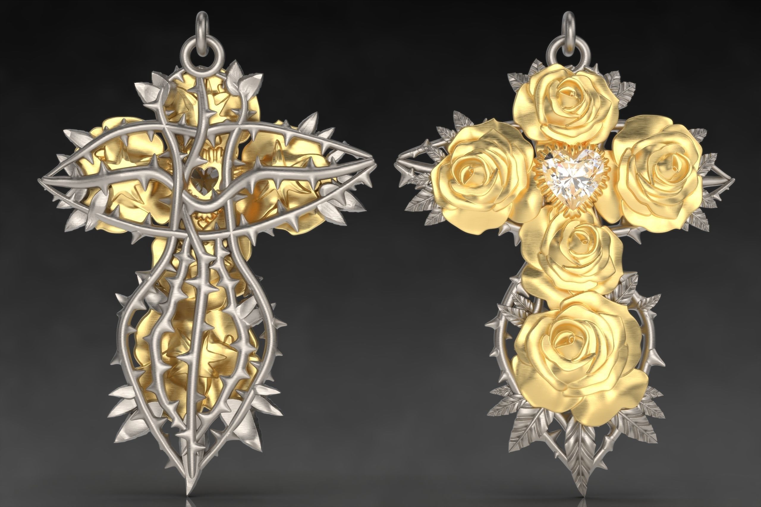 Cross and Roses Pendant 3D print model_1