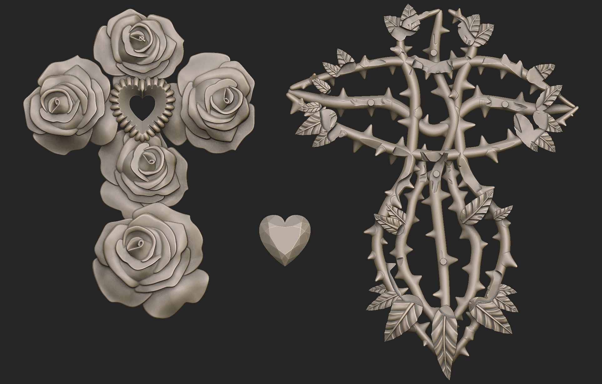 Cross and Roses Pendant 3D print model_6
