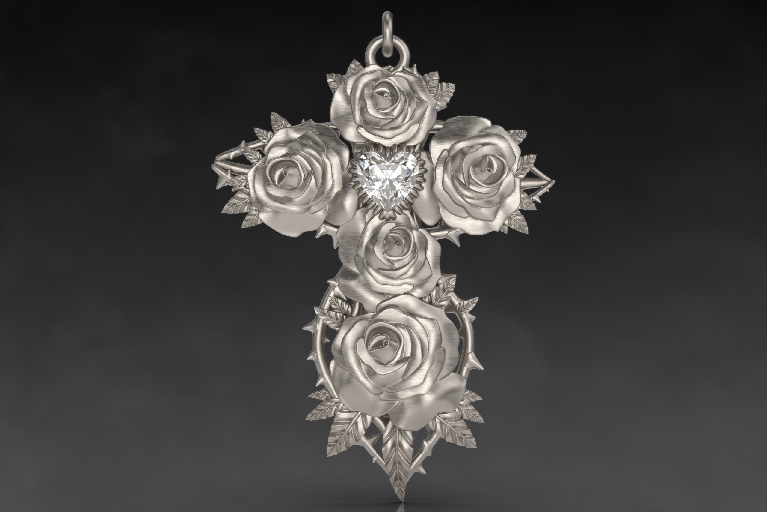 Cross and Roses Pendant 3D print model_12