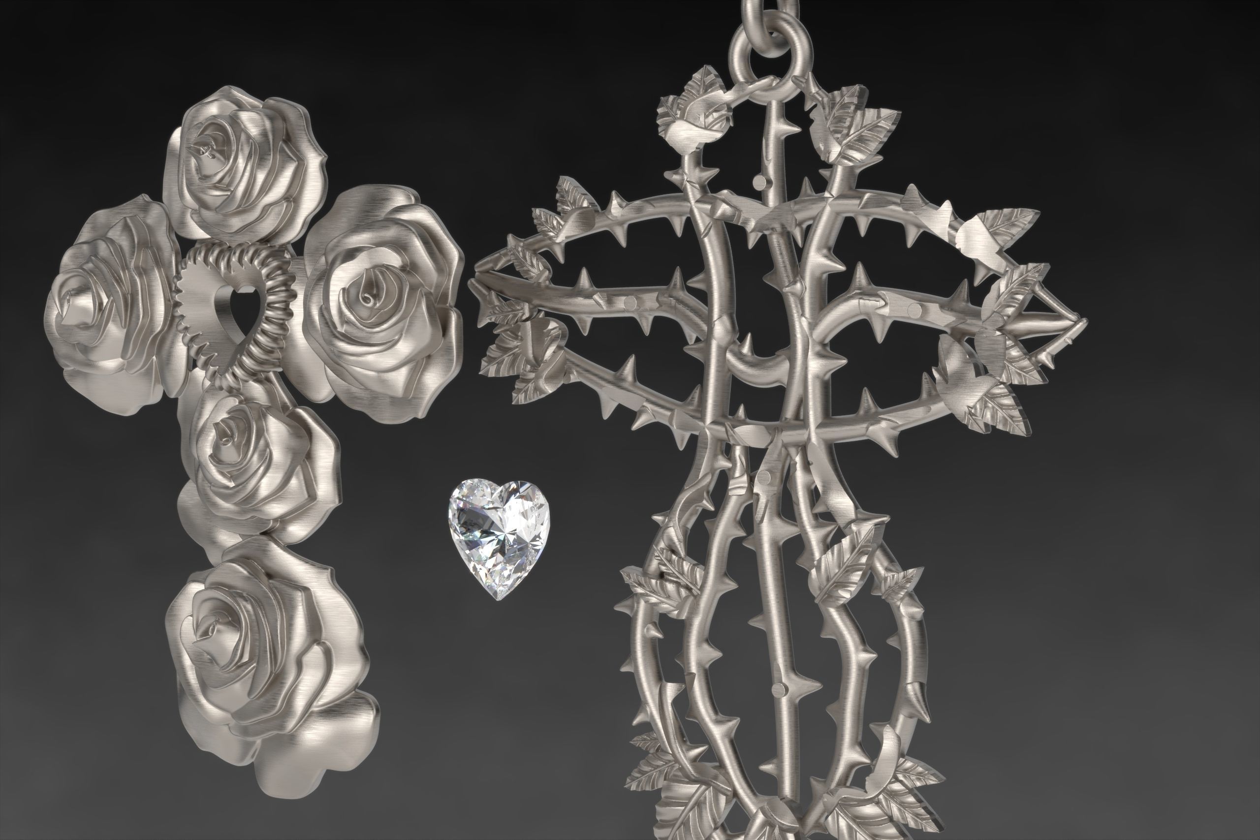 Cross and Roses Pendant 3D print model_5