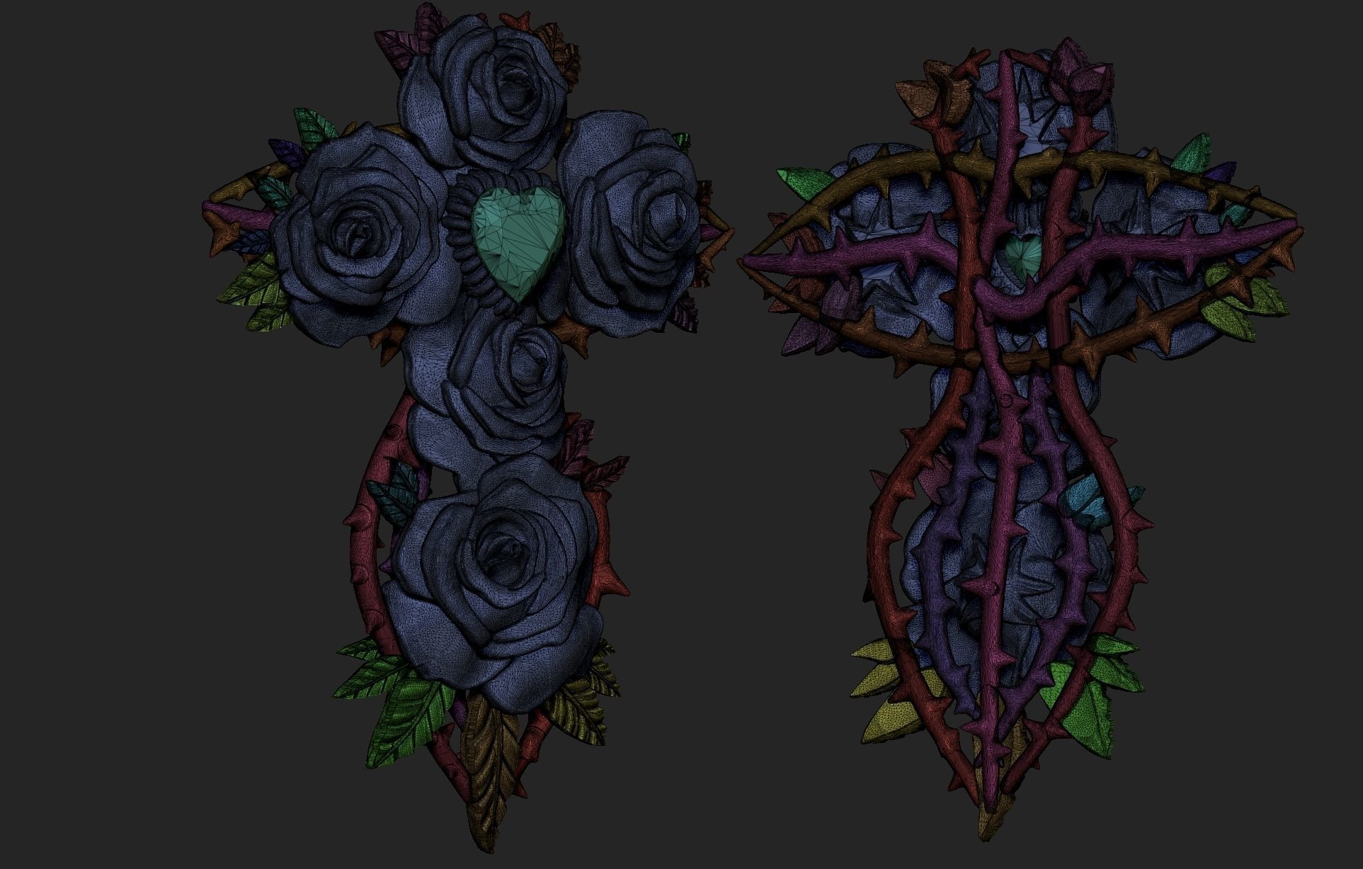 Cross and Roses Pendant 3D print model_10