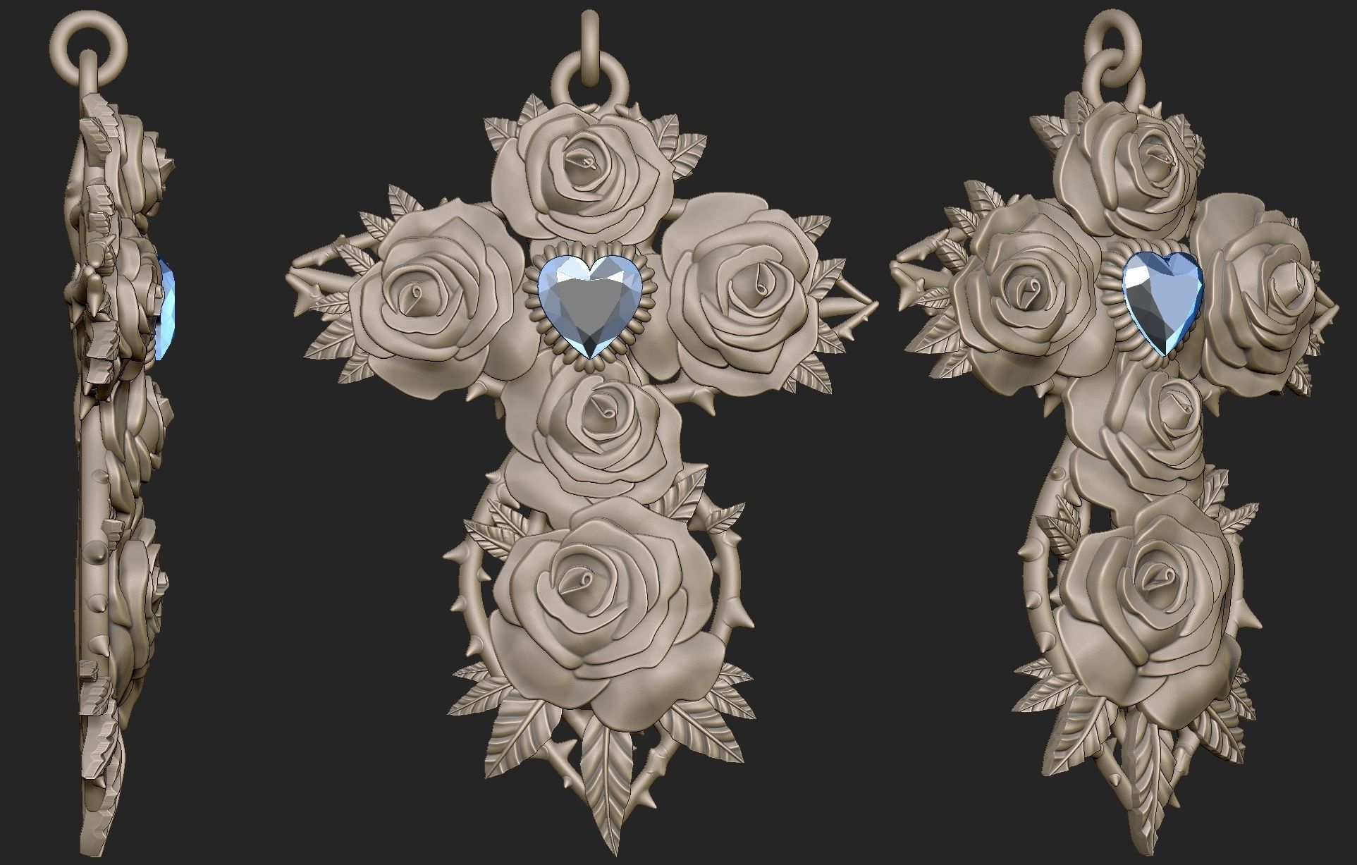 Cross and Roses Pendant 3D print model_2
