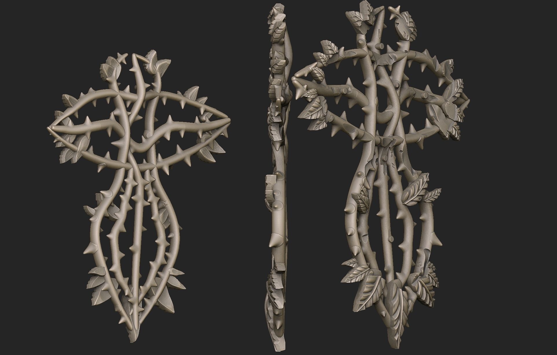 Cross and Roses Pendant 3D print model_7