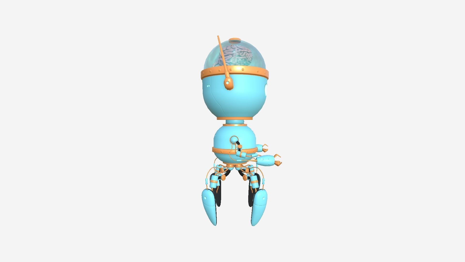 Brain Robot G09 Blue Orange - SciFi Character Design Low-poly 3D model_2
