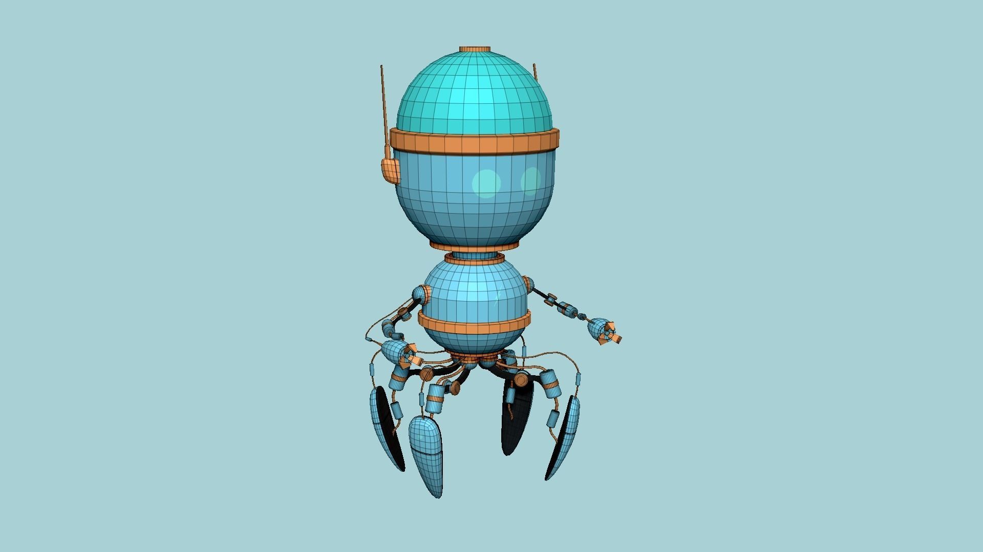 Brain Robot G09 Blue Orange - SciFi Character Design Low-poly 3D model_6