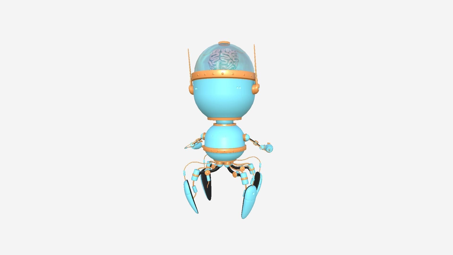Brain Robot G09 Blue Orange - SciFi Character Design Low-poly 3D model_3