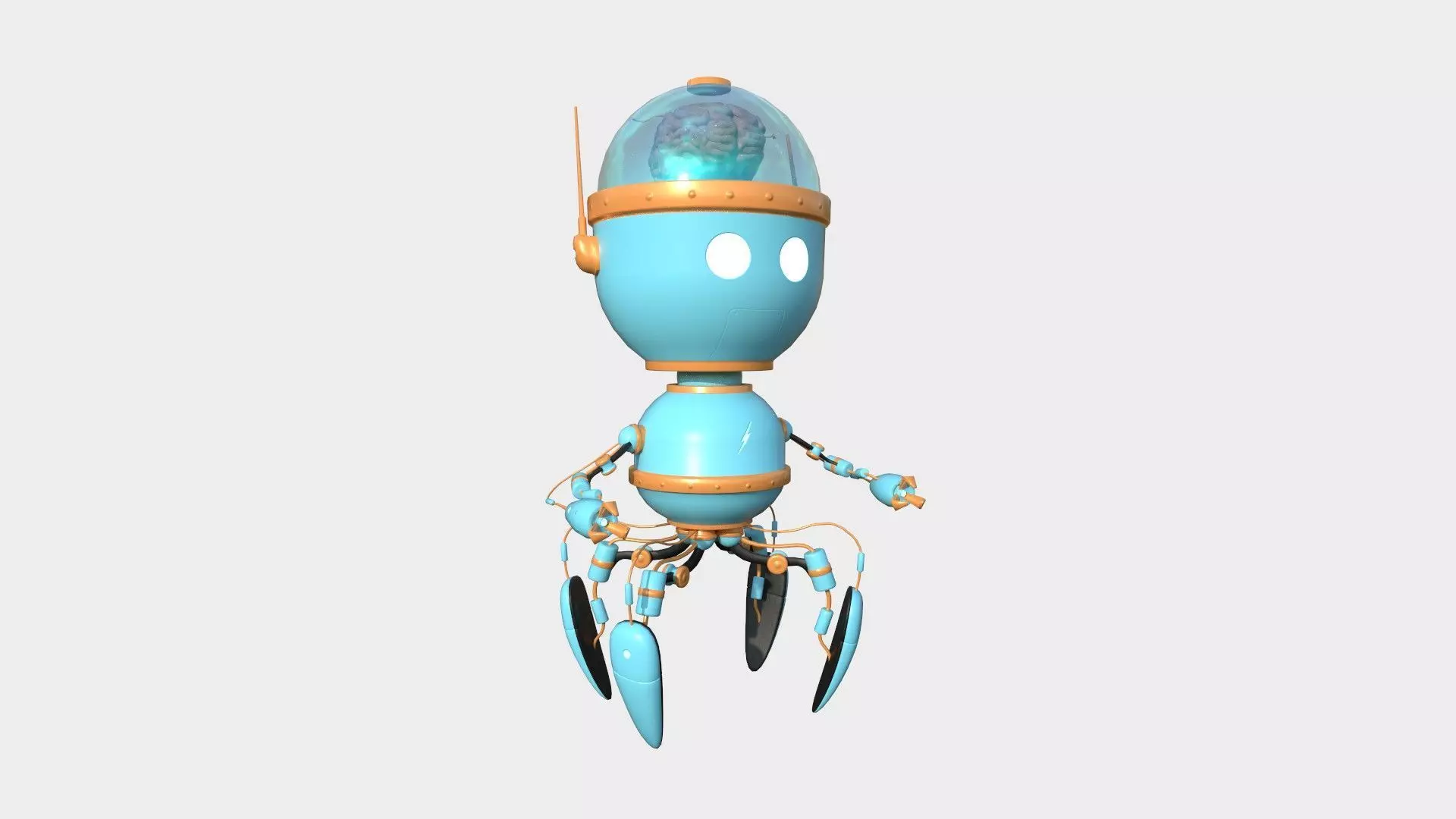 Brain Robot G09 Blue Orange - SciFi Character Design Low-poly 3D model_0