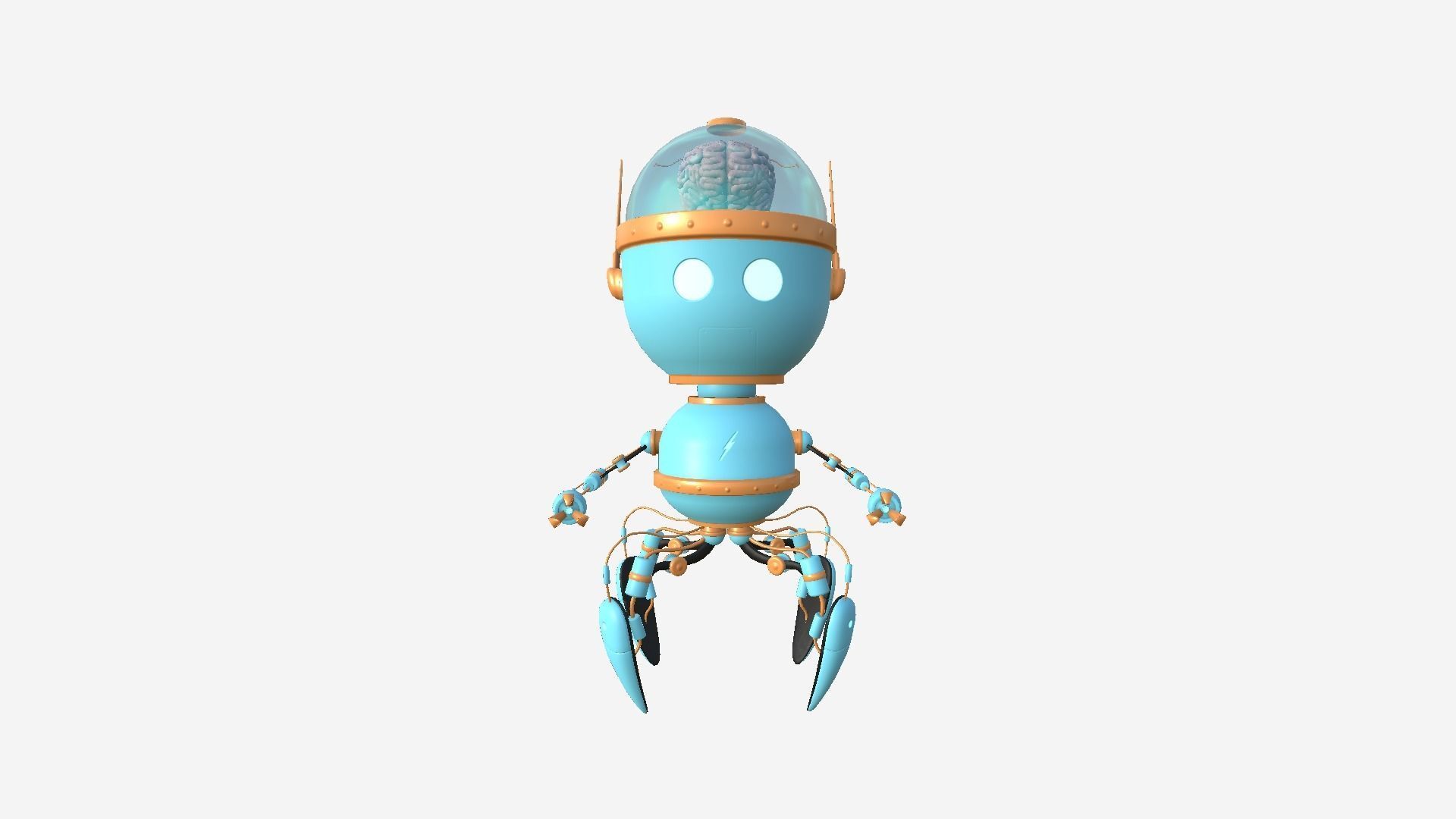 Brain Robot G09 Blue Orange - SciFi Character Design Low-poly 3D model_1