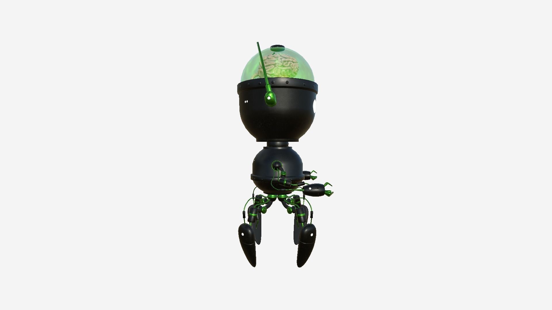 Brain Robot G10 Black Green - SciFi Character Design Low-poly 3D model_2