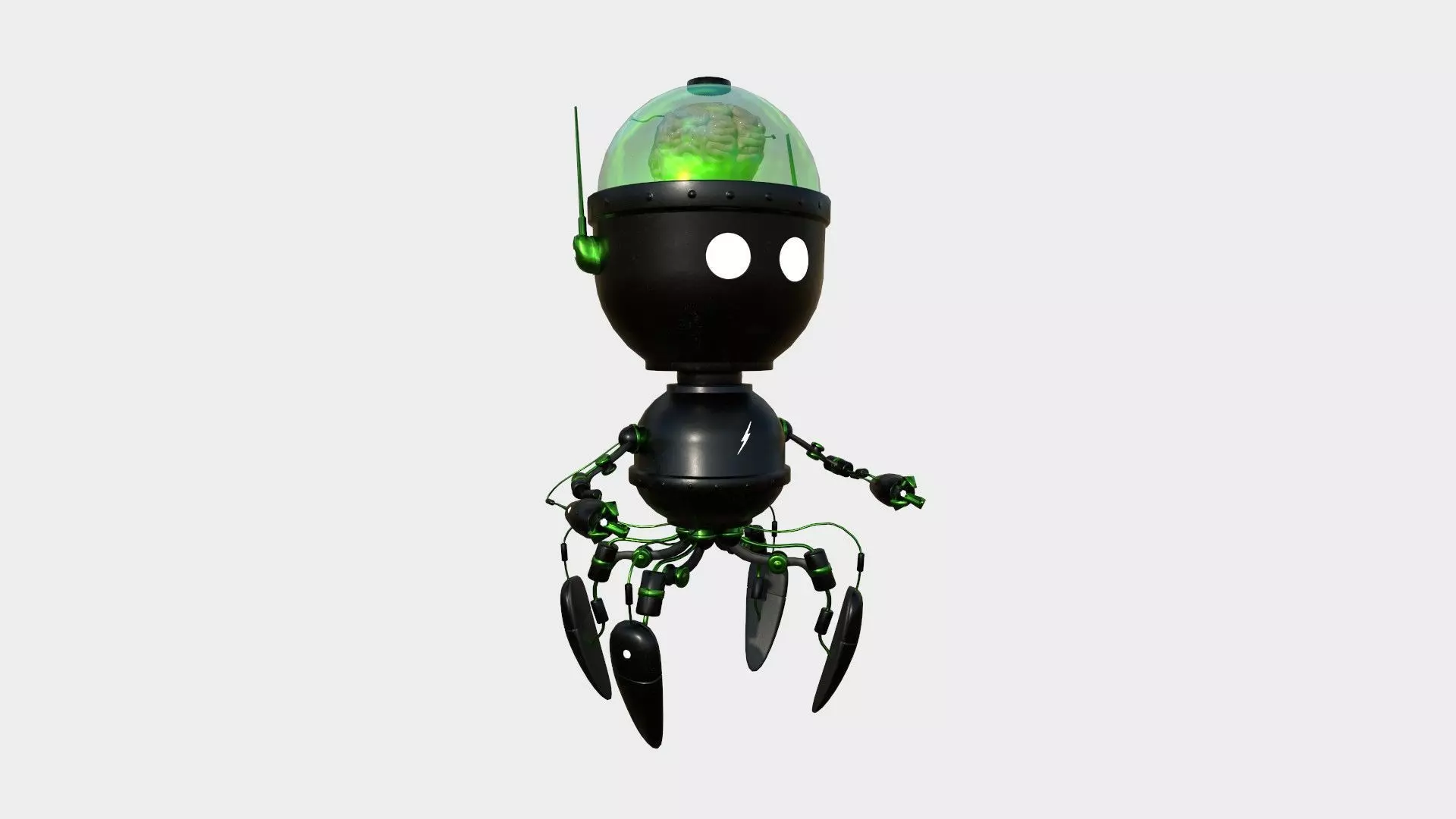 Brain Robot G10 Black Green - SciFi Character Design Low-poly 3D model_0