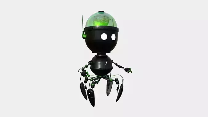 Brain Robot G10 Black Green - SciFi Character Design Low-poly 3D model