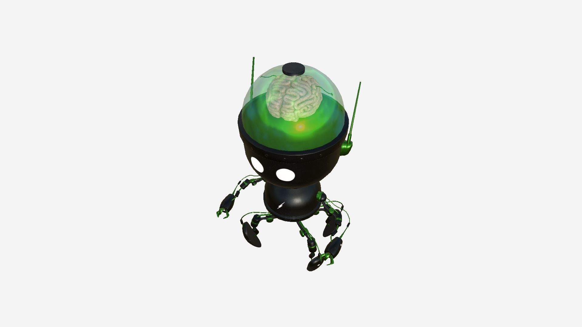 Brain Robot G10 Black Green - SciFi Character Design Low-poly 3D model_4