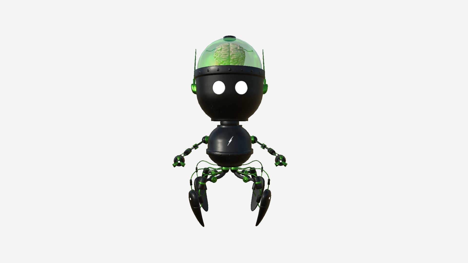 Brain Robot G10 Black Green - SciFi Character Design Low-poly 3D model_1