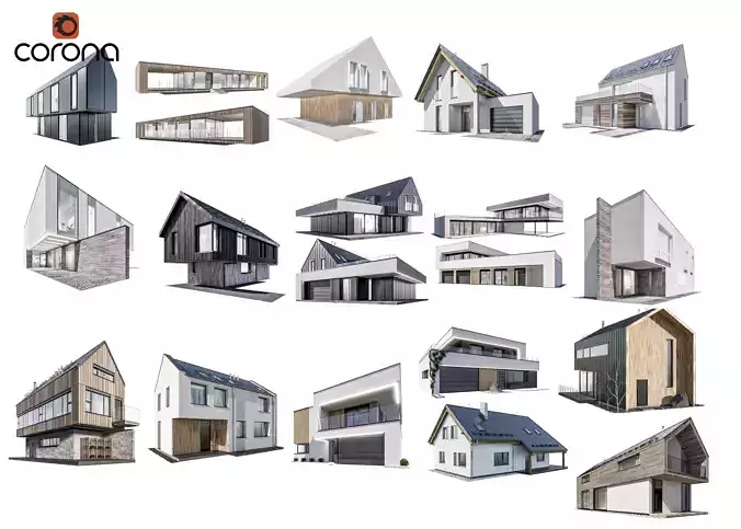 Vol 1 Modern houses collection - 17 different houses 3D model
